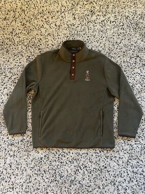Polo Ralph Lauren Polo Bear Dark Green Fleece Quarter Snap Sweater Jacket XL